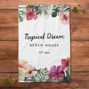 Waterverf Tropische Bloem Botanische Strandhuis Theedoek