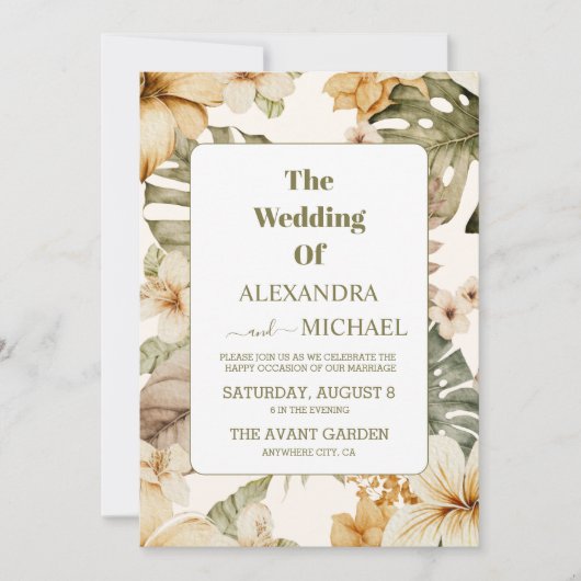 Waterverf Tropische bloemen en Grieks huwelijk Kaart (Voorkant)