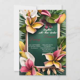 Waterverf Tropische bloemen en groen Bruiloft I Kaart