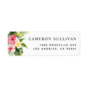 Waterverf Tropische bloemen en groen Zomer Etiket