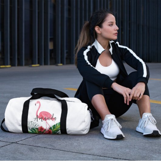 Waterverf Tropische Bloemen Flamingo gepersonalise Plunjezak