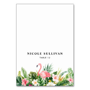 Waterverf Tropische bloemen & Flamingo Place Card Kaart