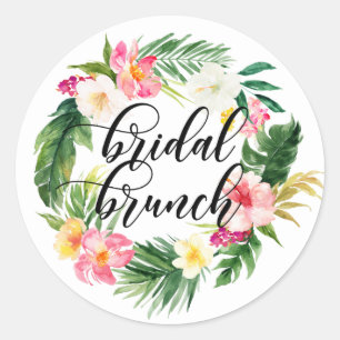 Waterverf Tropische bloemen Grote Bridal Brunch Ronde Sticker