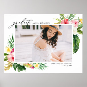 Waterverf Tropische Bloemen Lijst Foto Afstuderen Poster
