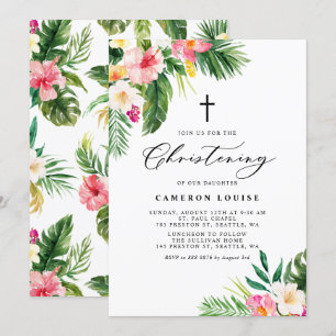 Waterverf Tropische Bloemen Summer Christening Kaart