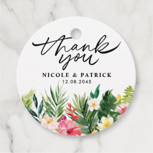 Waterverf Tropische bloemen Weddenschap Bedankjes Labels