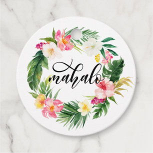 Waterverf Tropische bloemen Wreath Mahalo Bedankjes Labels
