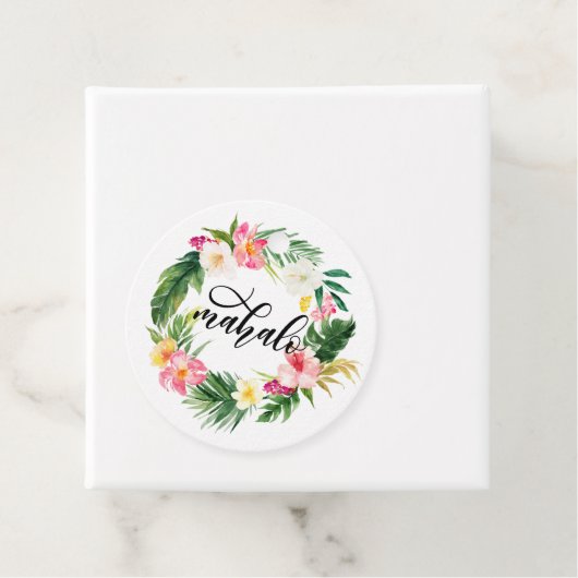 Waterverf Tropische bloemen Wreath Mahalo Bedankjes Labels (In situ)