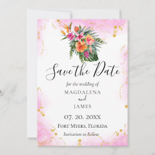 Waterverf Tropische Bloemige Bestemming Foto Save The Date