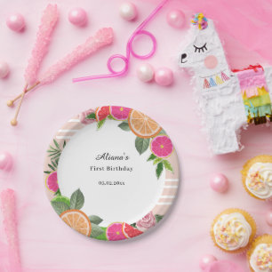 Waterverf Tropische Citrus Minimale Verjaardag Papieren Bordje