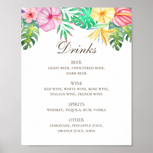 Waterverf tropische drinken met florale bruiloft m poster (Voorkant)