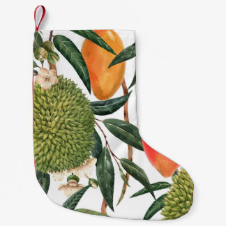 Waterverf tropische durian, mangopatroon. kleine kerstsok