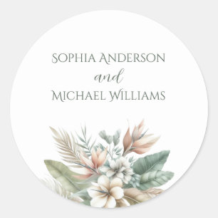 Waterverf Tropische Elegantie- Trouwstickers Ronde Sticker
