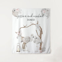 Waterverf Tropische Flamingo Boho Witte Bloemen