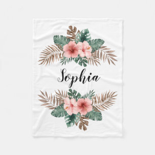 Waterverf Tropische Floral - Aangepaste tekst Fleece Deken