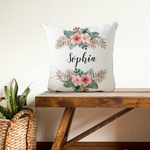 Waterverf Tropische Floral - Aangepaste tekst Kussen
