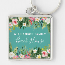 Waterverf Tropische Floral Beach House Sleutelhanger