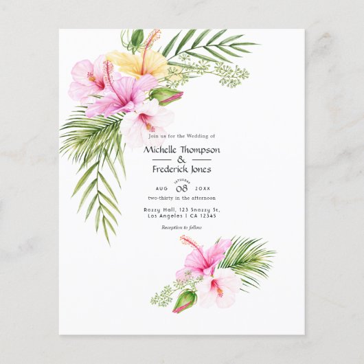 Waterverf Tropische Floral Beach Wedding Invite Flyer (Voorkant)