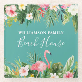 Waterverf Tropische Floral Familienaam Beach House Glazen Onderzetter
