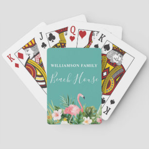 Waterverf Tropische Floral Familienaam Beach House Pokerkaarten