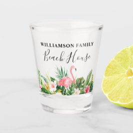 Waterverf Tropische Floral Familienaam Beach House Shot Glas
