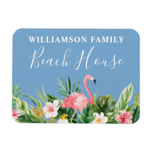 Waterverf Tropische Floral Family Beach House Blue Magneet
