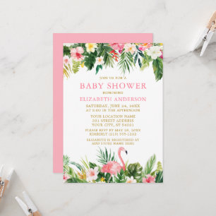 Waterverf Tropische Floral Flamingo Baby shower Kaart