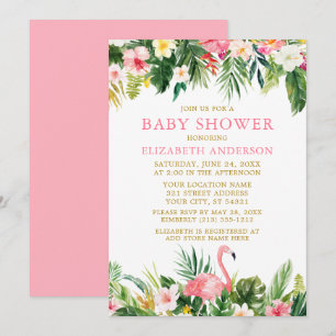 Waterverf Tropische Floral Flamingo Baby shower Kaart