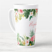 Waterverf Tropische Floral Flamingo Pink Groot Latte Mok (Linkerhoek)