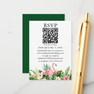 Waterverf Tropische Floral Flamingo QR RSVP Green Informatiekaartje