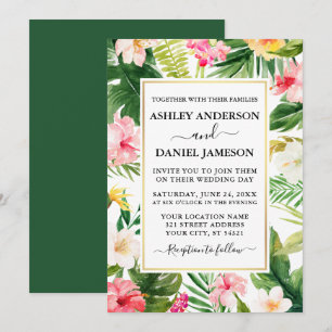 Waterverf Tropische Floral Gold Lijst Wedding Kaart