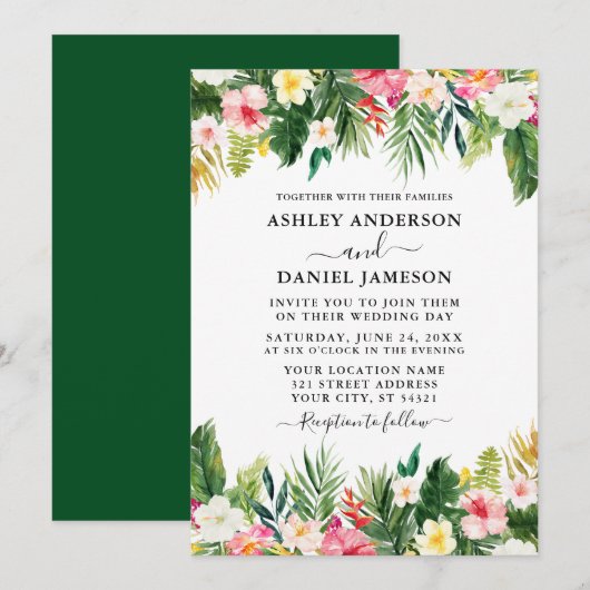 Waterverf Tropische Floral Greenery Green Kaart (Voorkant / Achterkant)