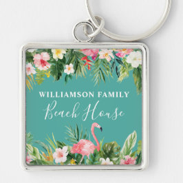 Waterverf Tropische Floral Name Beach House Sleutelhanger