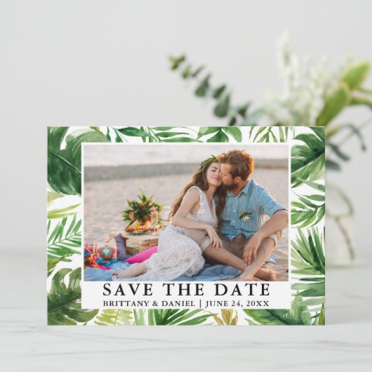 Waterverf Tropische foto opslaan datum Save The Date (Staand voorkant)