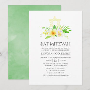 Waterverf Tropische Frangipani Bat Mitzvah Kaart