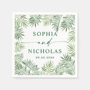 Waterverf tropische groene palm schrift trouwen servet