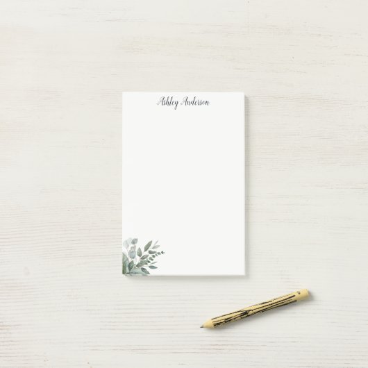 Waterverf tropische groene salie eucalyptus blader post-it® notes (Op bureau)