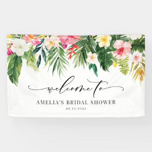 Waterverf Tropische Guirlande Zomer Bruidsdouche Spandoek