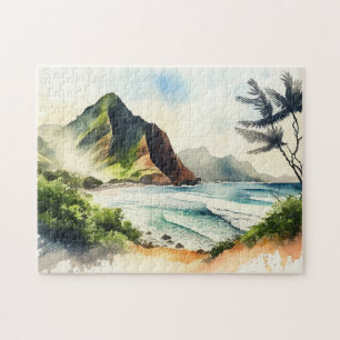 Waterverf tropische Hawaii. Natuur zeestrand Legpuzzel
