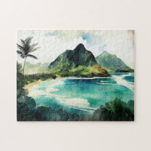 Waterverf tropische Hawaii. Natuur zeestrand Legpuzzel