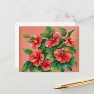 Waterverf tropische hawaii rode hibiscus briefkaart