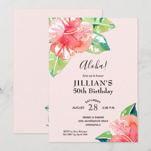 Waterverf Tropische Hibiscus Birthday Invites