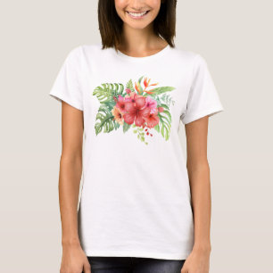 Waterverf Tropische Hibiscus Flowers T-shirt