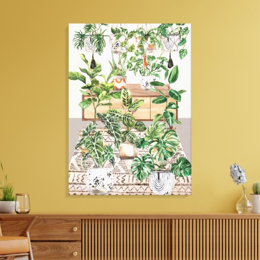 Waterverf Tropische kamerplanten Canvas Afdruk (Insitu (Woonkamer))