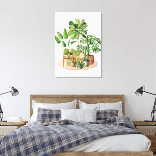 Waterverf Tropische kamerplanten Canvas Afdruk (Insitu (Slaapkamer))