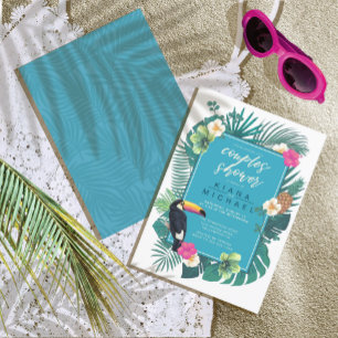 Waterverf Tropische Koppels Bruiloft Teal ID577 Kaart