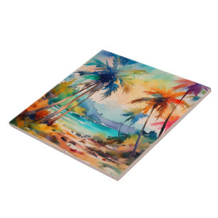 Waterverf tropische kunst tegeltje