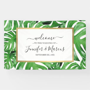 Waterverf Tropische Monstera laat patroongebeurten Spandoek