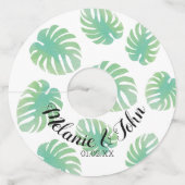 Waterverf Tropische Monstera Leaves - Enkele naam Wijnglaslabel (Voorkant)