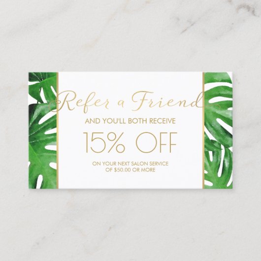 Waterverf Tropische Monstera verlaat doorverwijzin Aanbevelingskaartje (Voorkant)